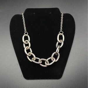 Chunky Silver Tone Chain Textured Link Necklace